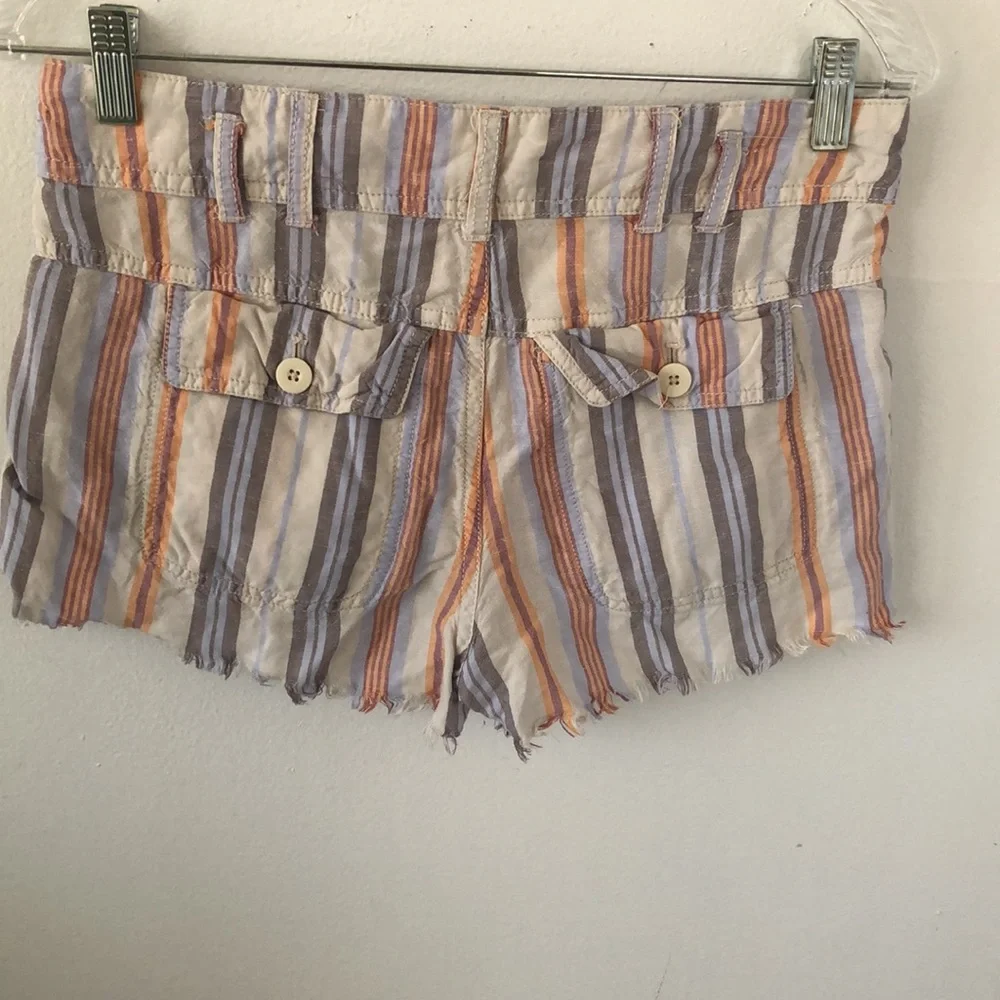 Free People Morning Rain Pastel Stripe Linen Blend Button-Fly Shorts Size 0- EUC